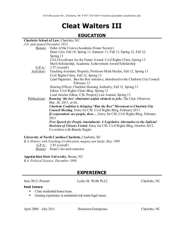 resume cleat walters iii may 2013 resume summa laude