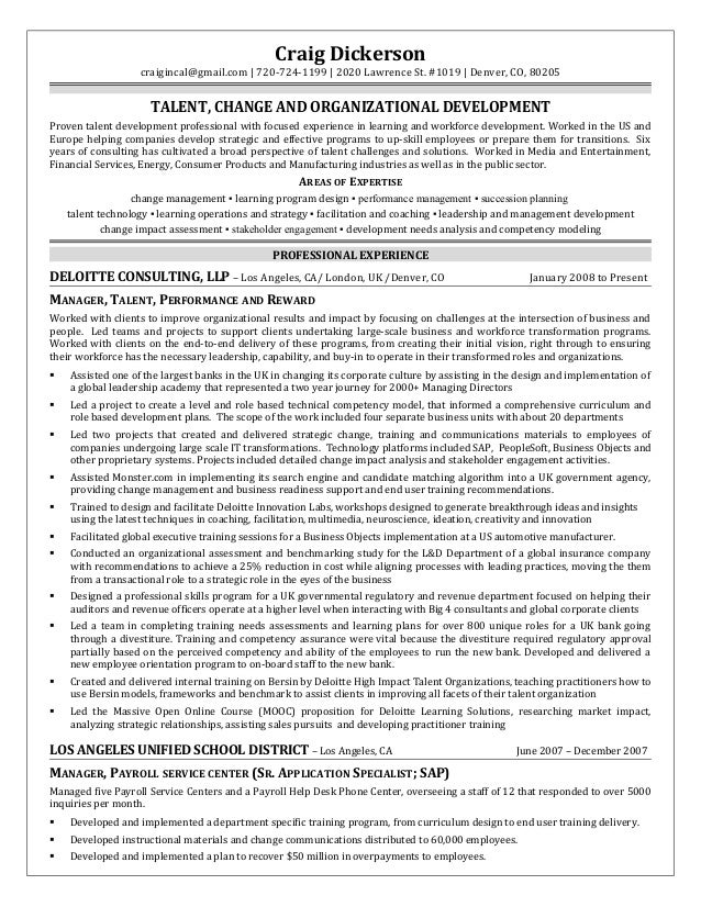 change management resume examples