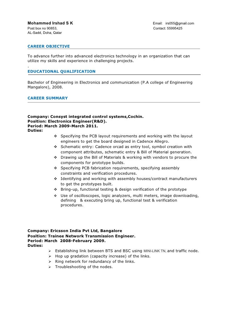 Resume cover letter electronics technician