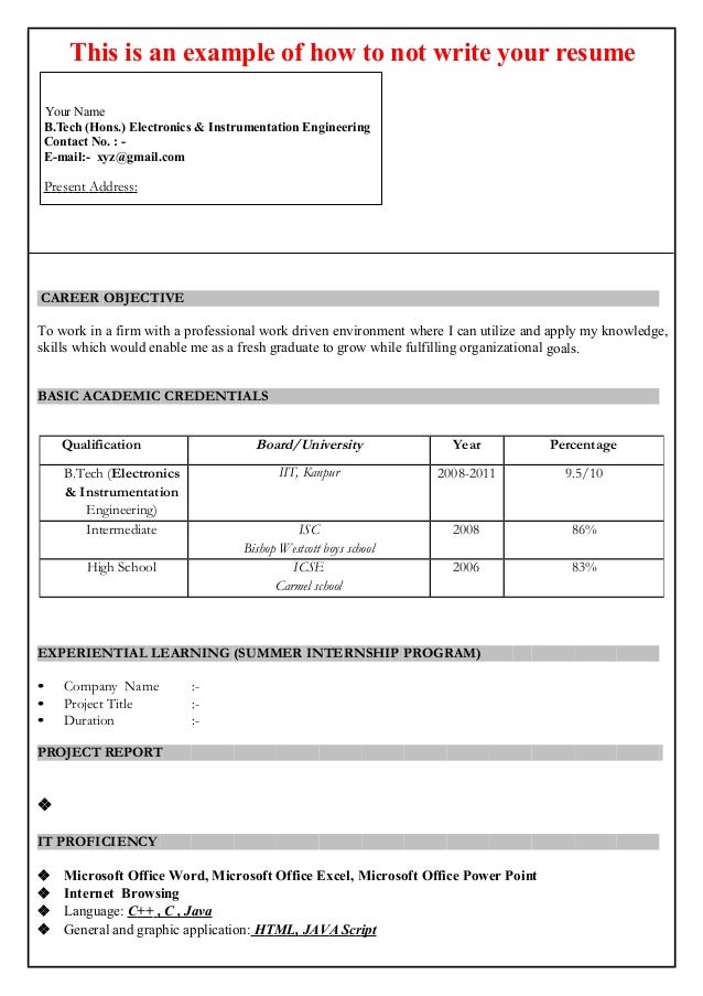 Best resume for freshers free download