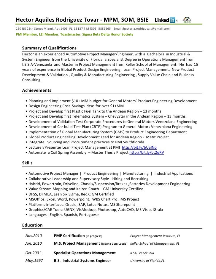 project management experience resumes