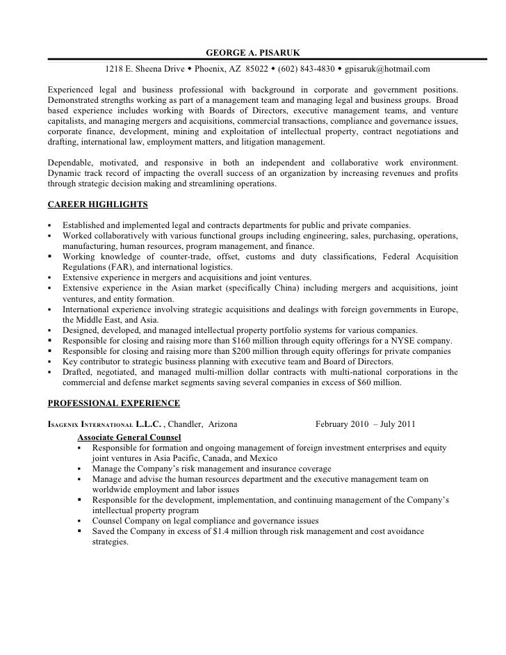 corporate attorney resume
