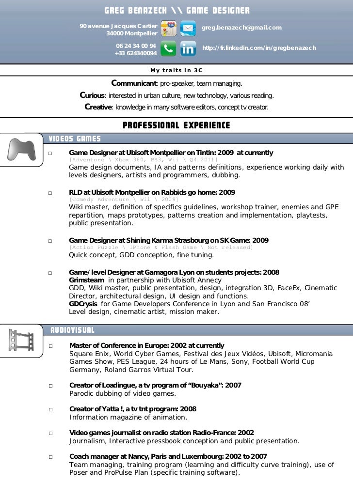 contemporary game designer resume example illustration