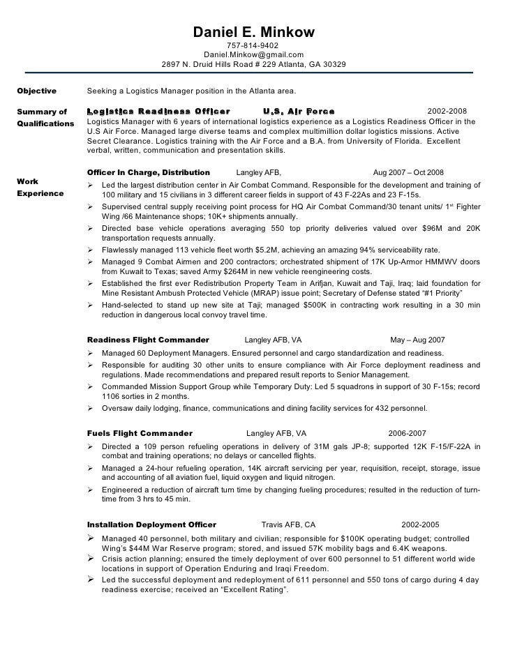 resume logistics