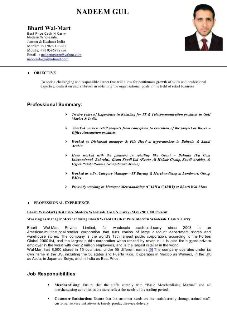 resume for supermarket