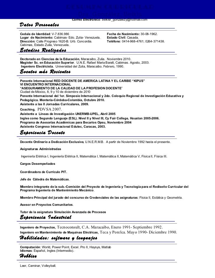 formatos de resumen curricular