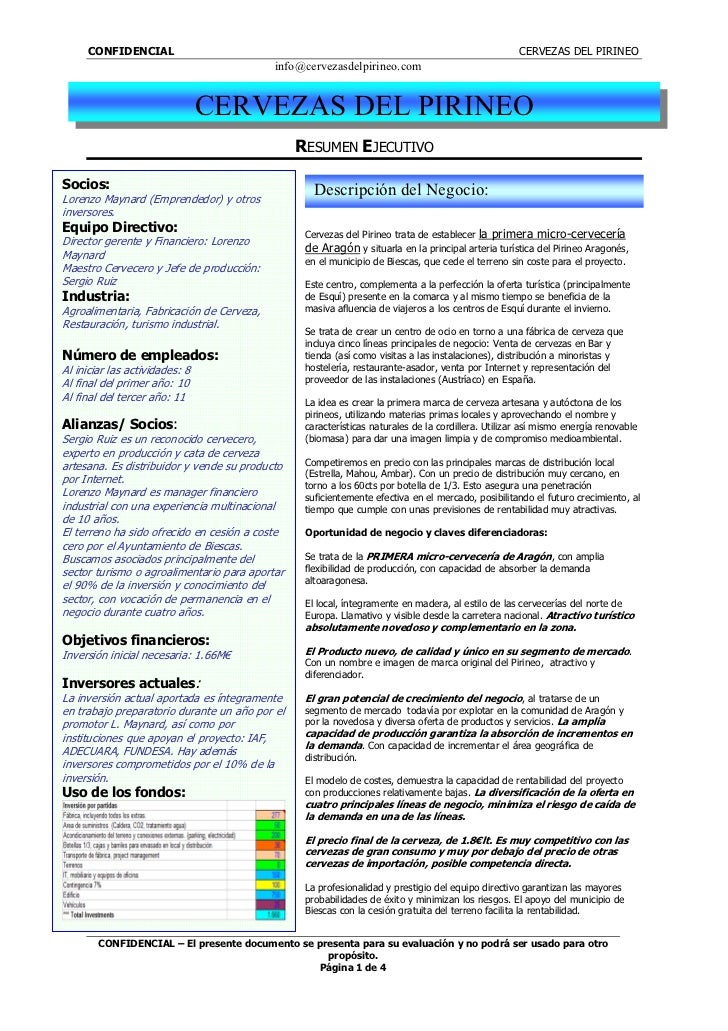 resumen ejecutivo cervezas del pirineo mayo 2011 formatos de reportes ejecutivos