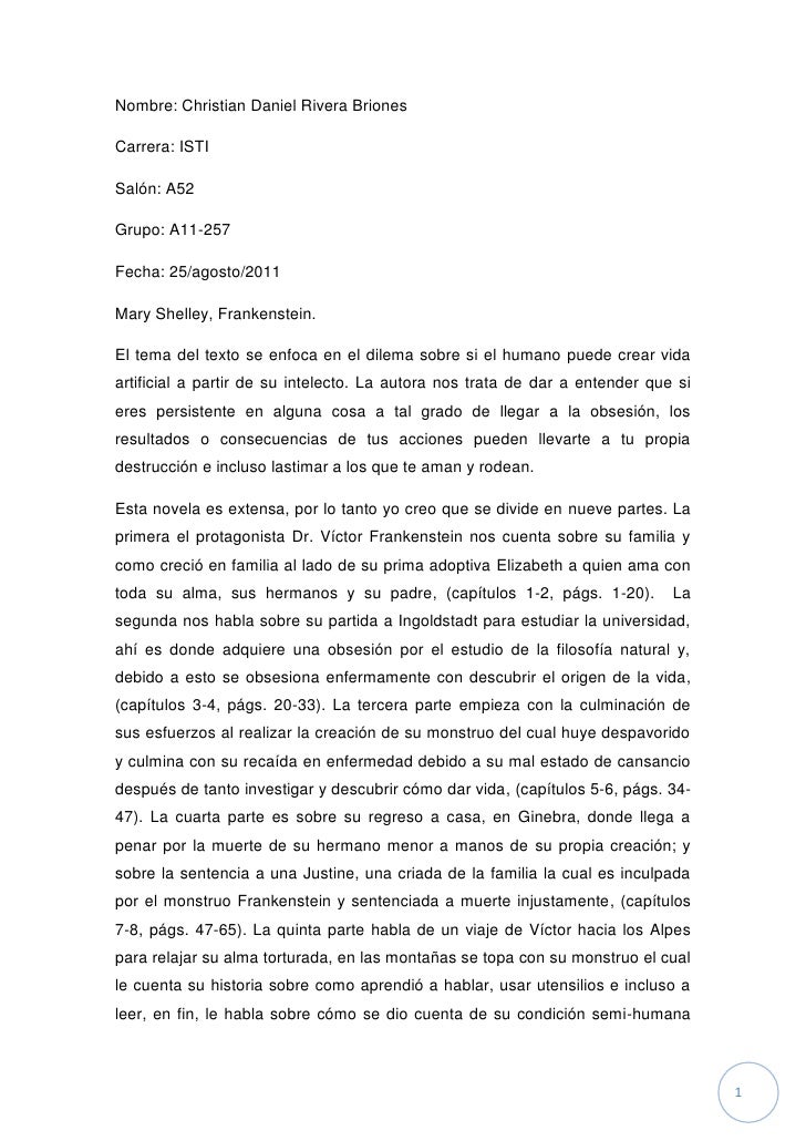 Resume of frankenstein