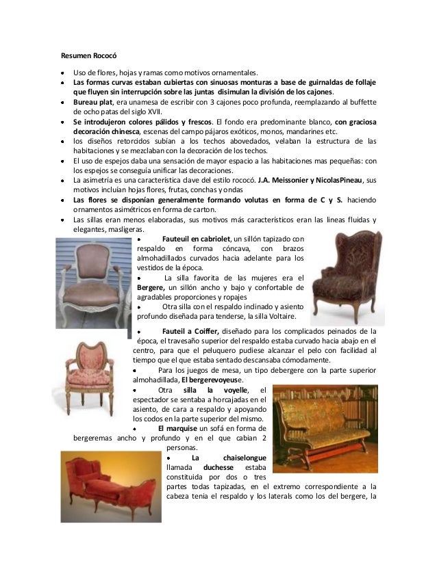 Muebles e interiores del estilo Rococo