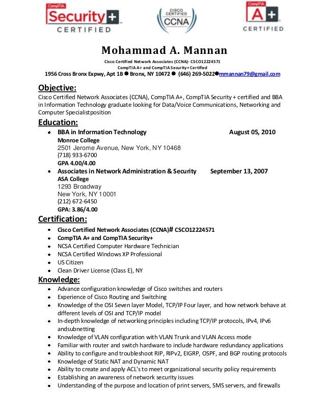 Itil certified resume