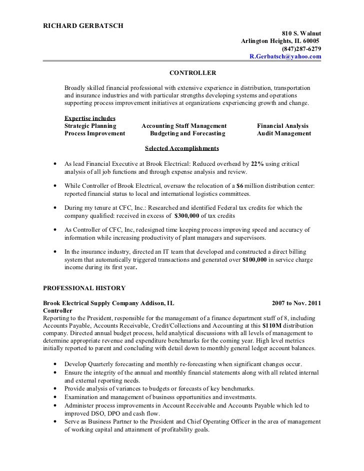 financial controller resume