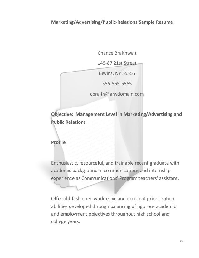 public relations sample advertising marketing resume