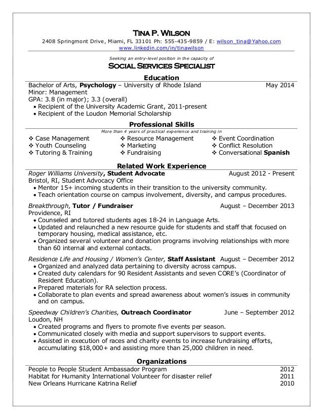 Sample Resume Social Work Student