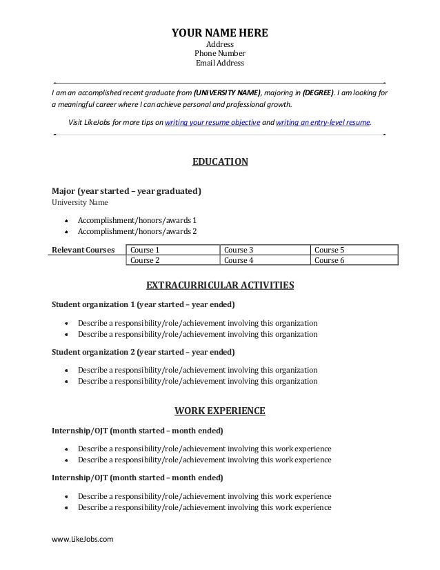 sample resume for fresh graduate applying in call center