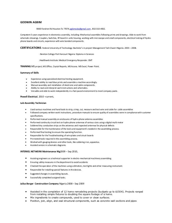 Hardware assembler resume