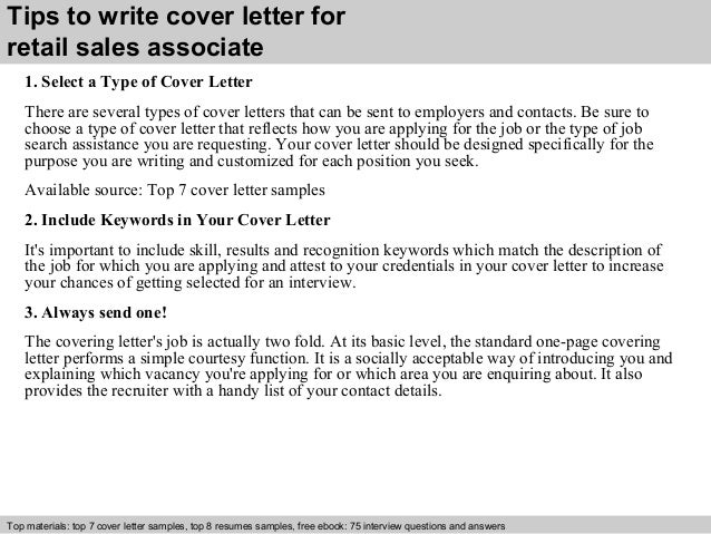 Retail sales associate cover letter