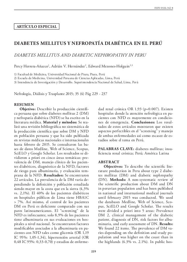 Diabetes mellitus y Nefropatia diabetica en el Peru Diabetes mellitus y Nefropatia diabetica en el Peru