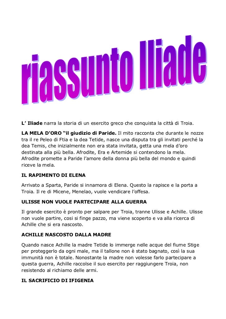 Iliade Riassunto Iliade Riassunto