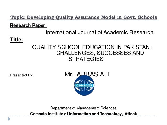 Research papers on education system in pakistan