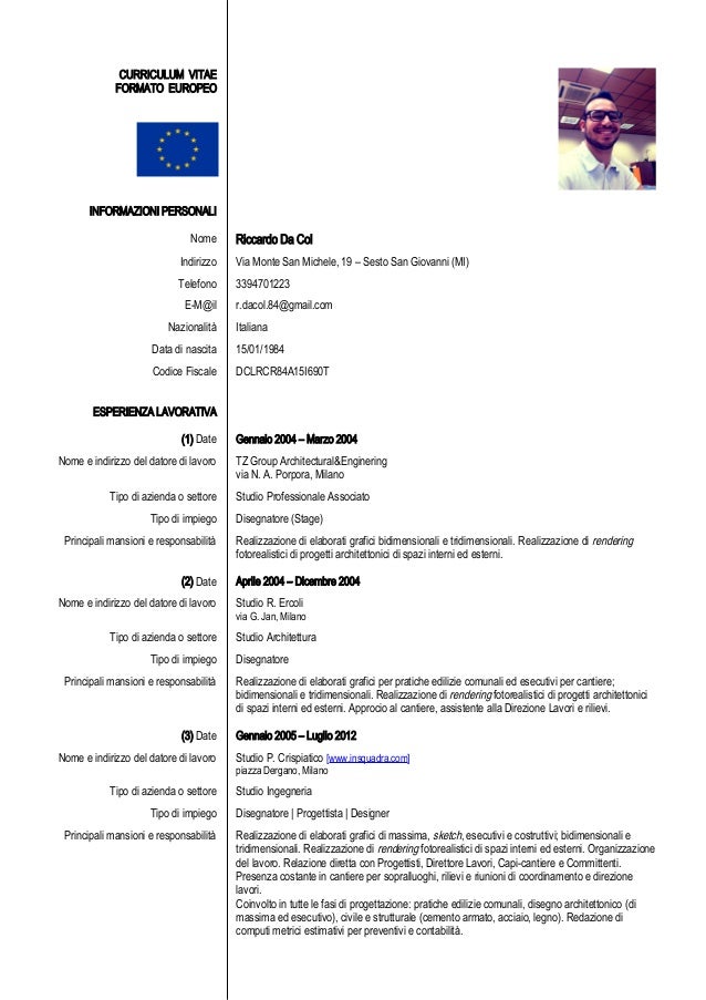 Curriculum Vitae Europeo Esempio Compilato Diplomati