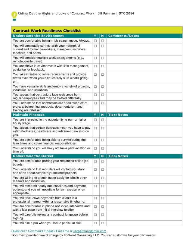 Riding Out The Highs And Lows Of Contract Work Checklist Stc14 As9100 Contract Review Checklist Template