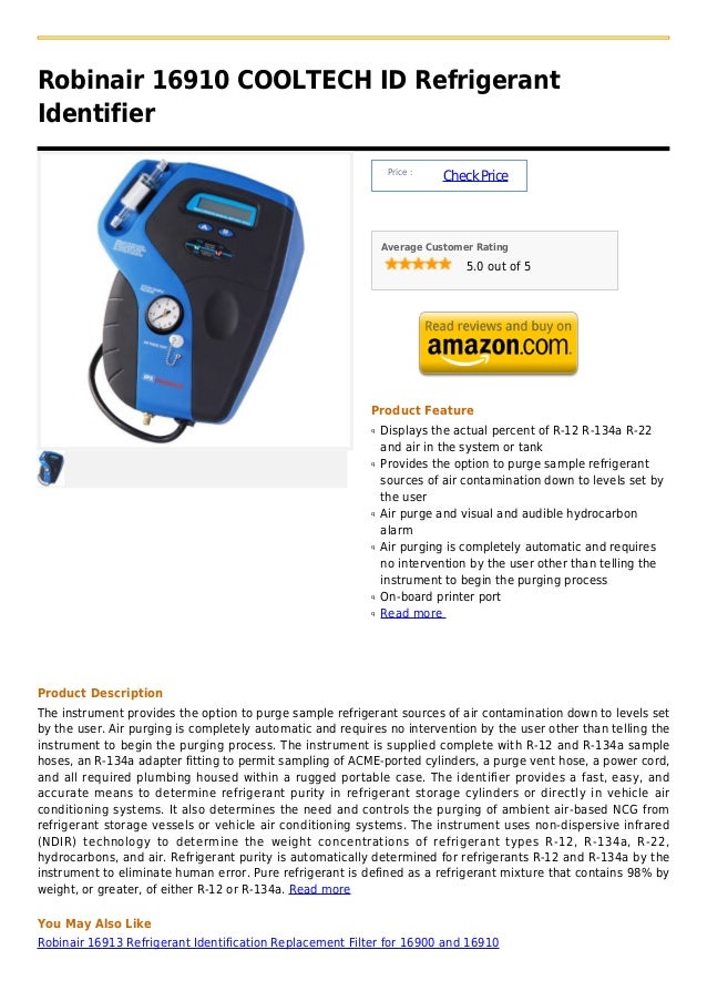 Robinair 16910 cooltech id refrigerant identifier