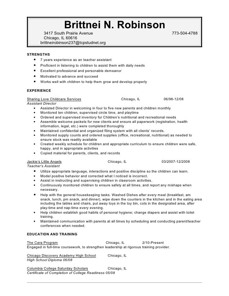 Sample resume daycare director
