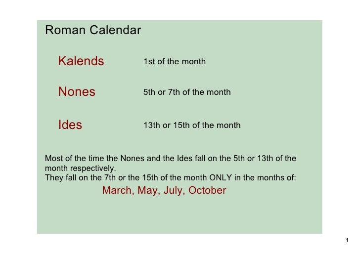 Roman Calendar notes Roman Calendar notes