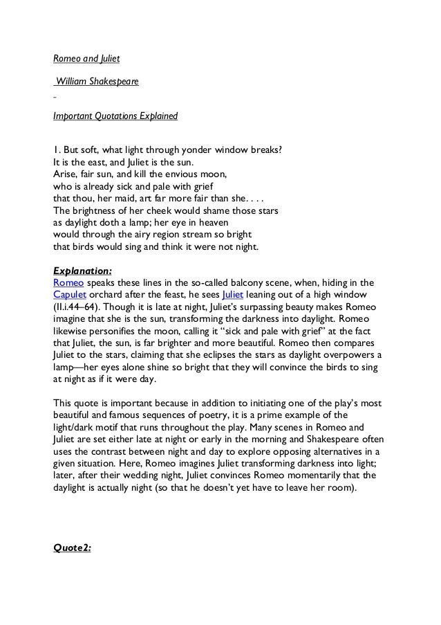 Romeo & juliet important quotes explained