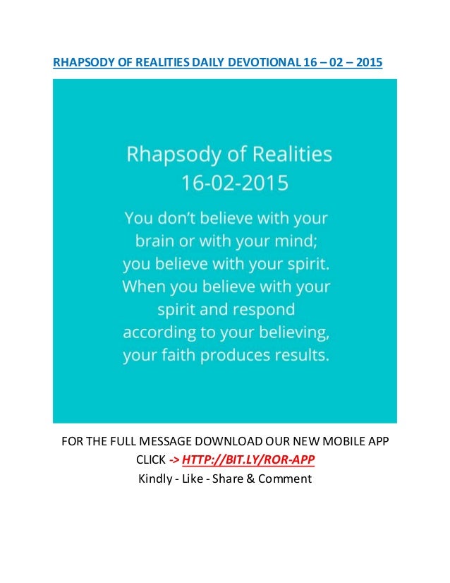 Today’s Rhapsody of Realities Daily Devotional 16 022015