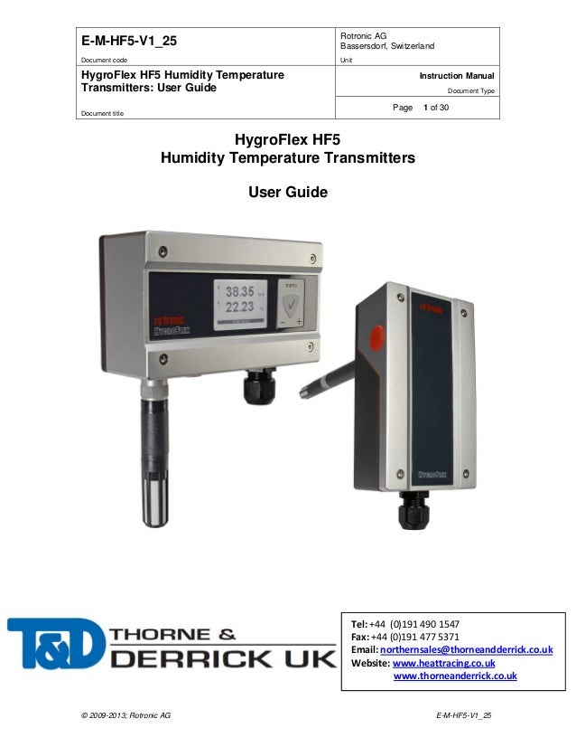 Rotronic HygroFlex HF5 Humidity Temperature Transmitter Instruction…