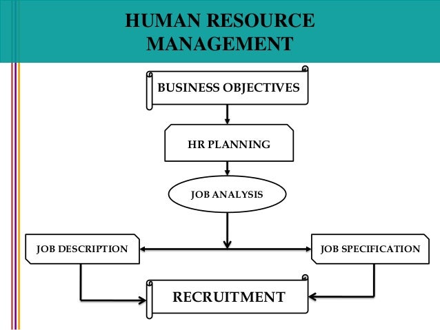HUMAN RESOURCE
MANAGEMENT
BUSINESS OBJECTIVES
RECRUITMENT
HR PLANNING
JOB DESCRIPTION JOB SPECIFICATION
JOB ANALYSIS
