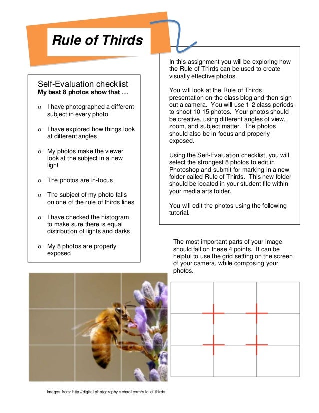 Rule of thirds assignment handout