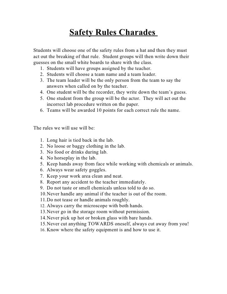 Safety rules charades