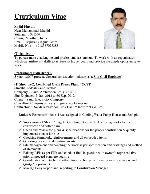 sample civil engineer resumes