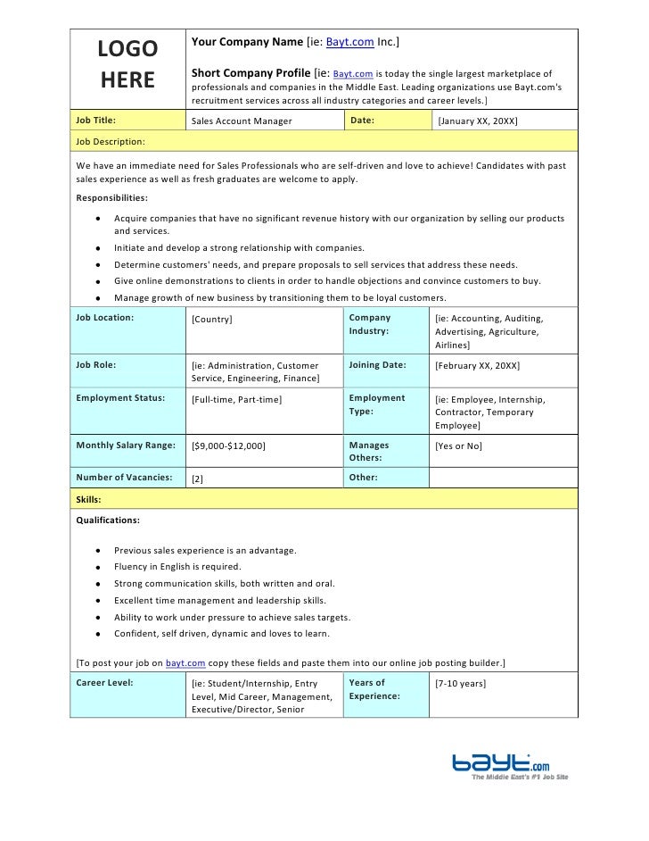 sales account manager description template by bayt sales account manager description template by bayt