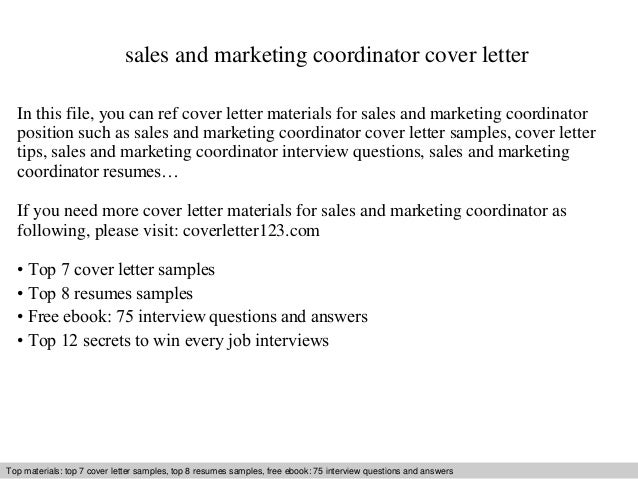 Sales and marketing coordinator cover letter