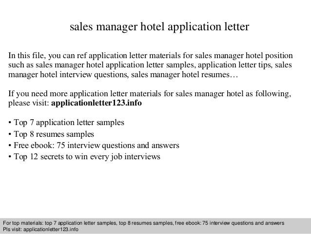 Sales manager hotel application letter