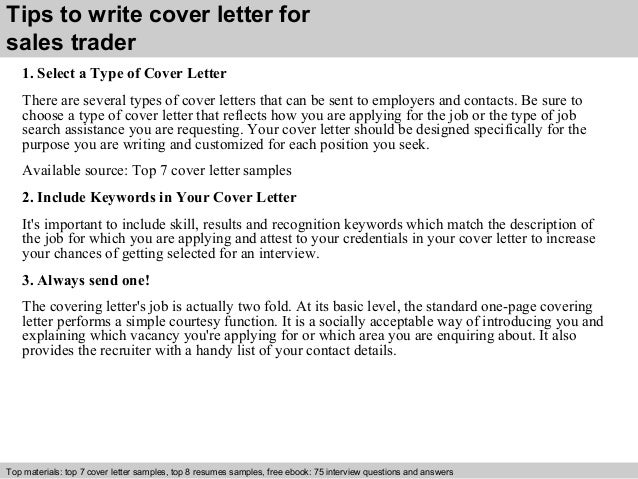 Sales Trader Cover Letter ... 3. Tips to write cover letter for sales trader ...