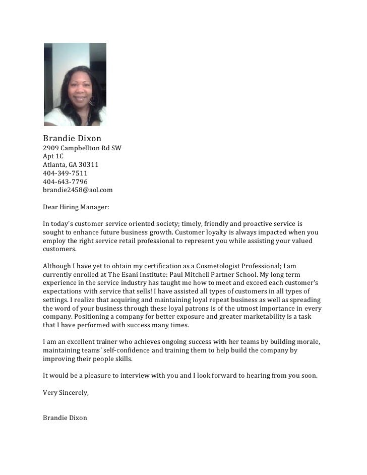 Spa receptionist sample cover letter