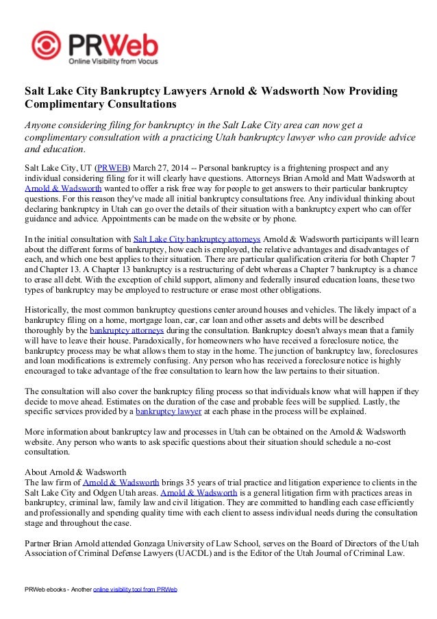 Salt Lake City Bankruptcy Lawyers Arnold & Wadsworth Now Providing Coâ€¦