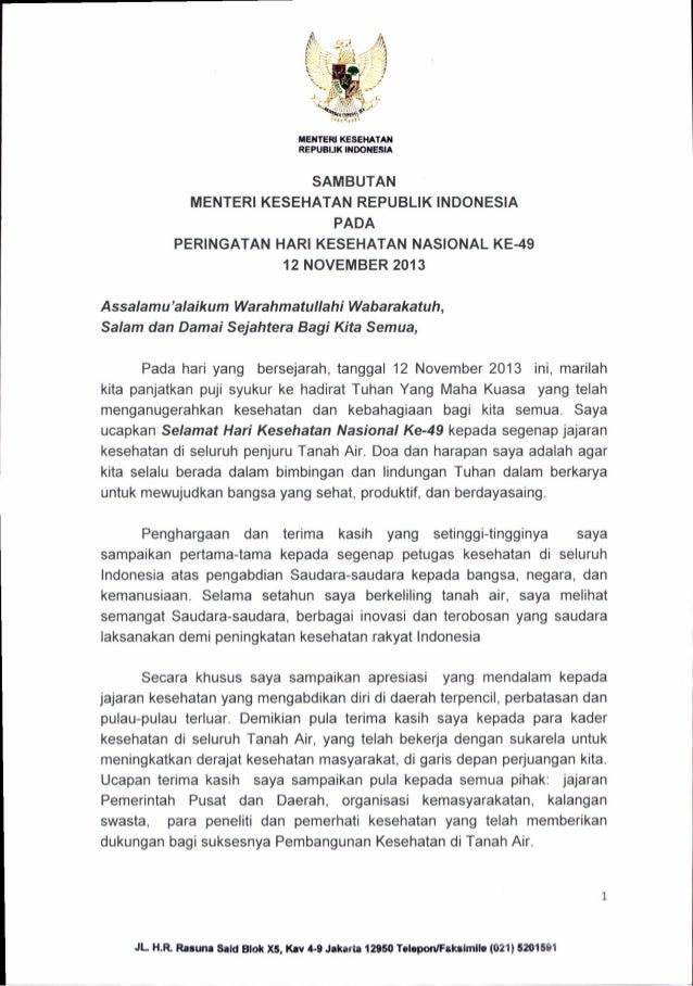 Sambutan Menteri Kesehatan RI dalam Rangka Hari Kesehatan