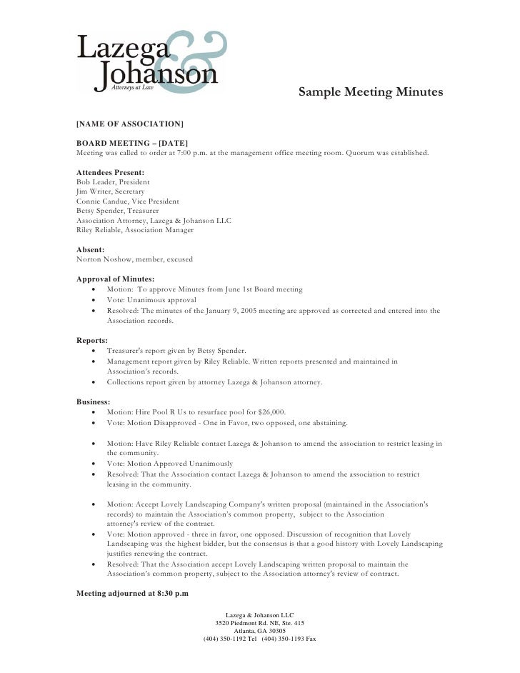 sample of minutes of meeting document