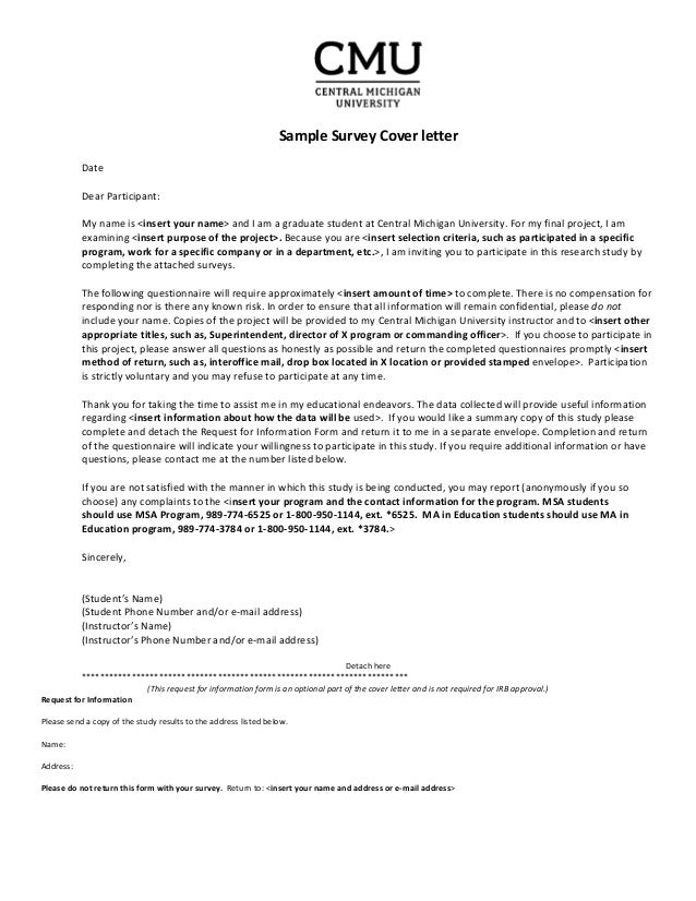 Sample cover letter questionnaire research