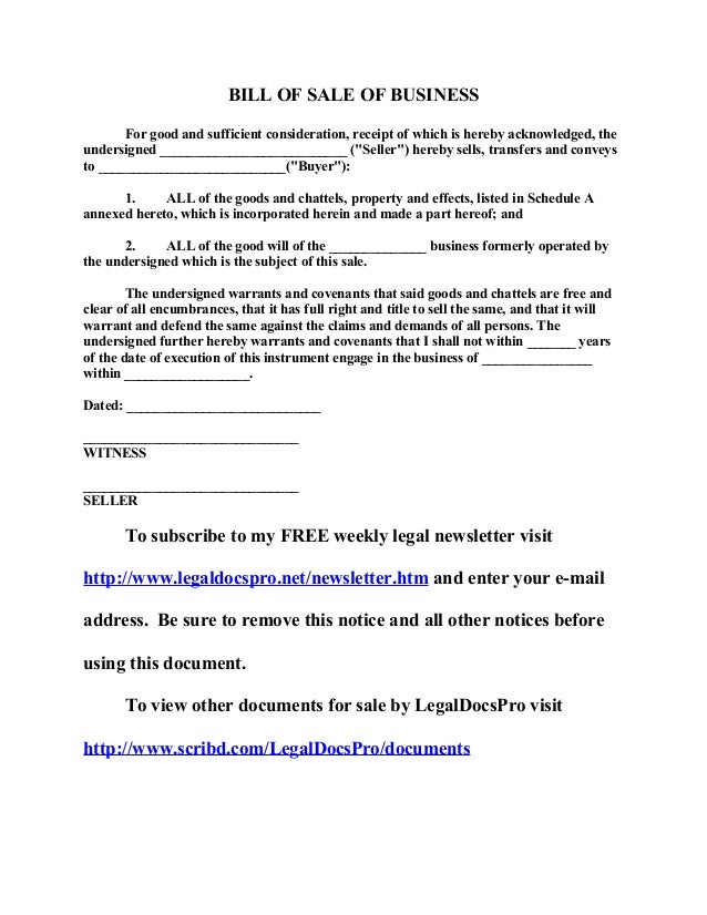 free sample bill of sale of business sample bill of sale business