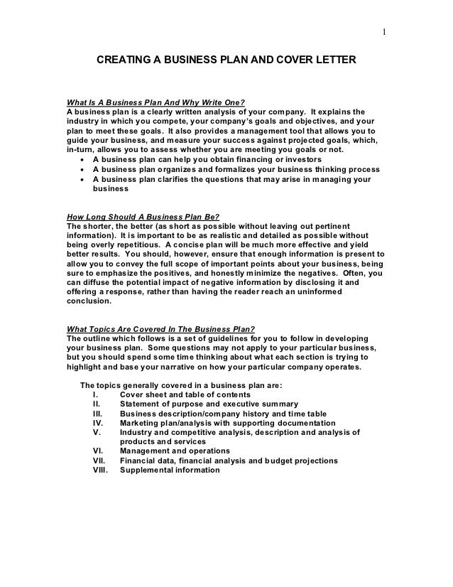 Sample Business Plan and Cover Letter