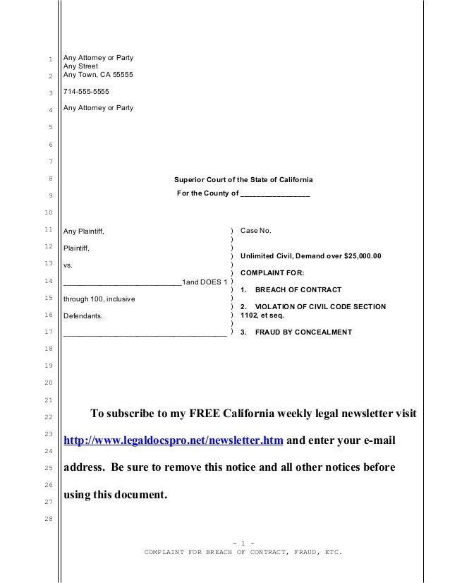 Sample california complaint for real estate fraud against seller, bro…
