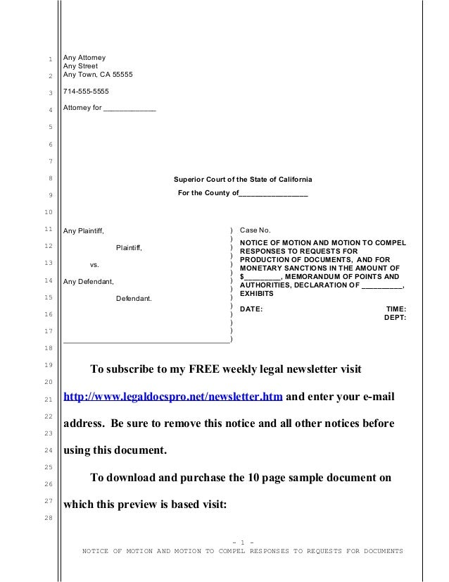 sample motion to compel production of documents sample motion to compel production of documents