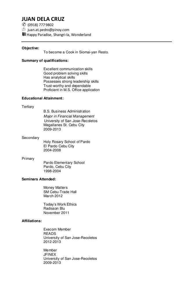 sample finance management resume