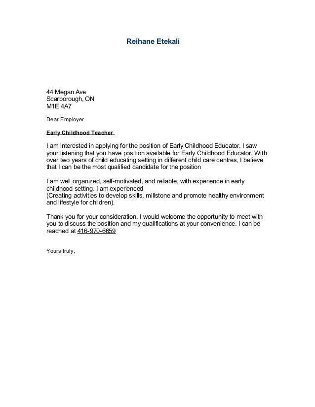 Cover letter working with children examples